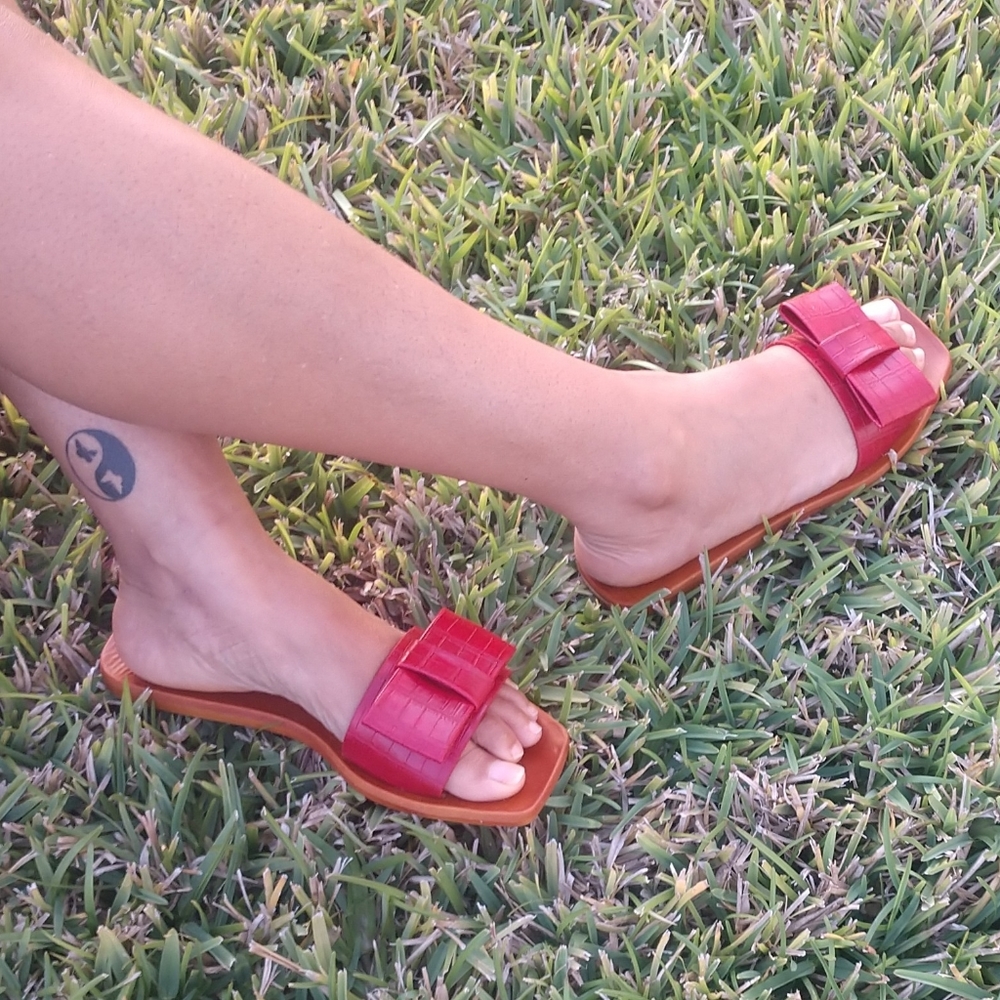 Bamboo red croc bow chic sandals - Picture 2 of 3